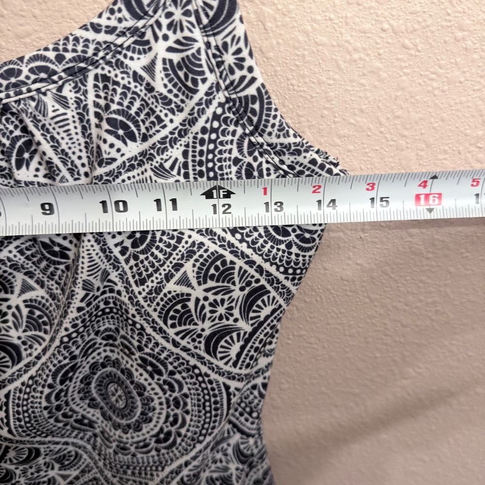 Prana Quinn Dress Small Black White Mandala Print Shelf Bra Tiered Mini Dress - Picture 7 of 9